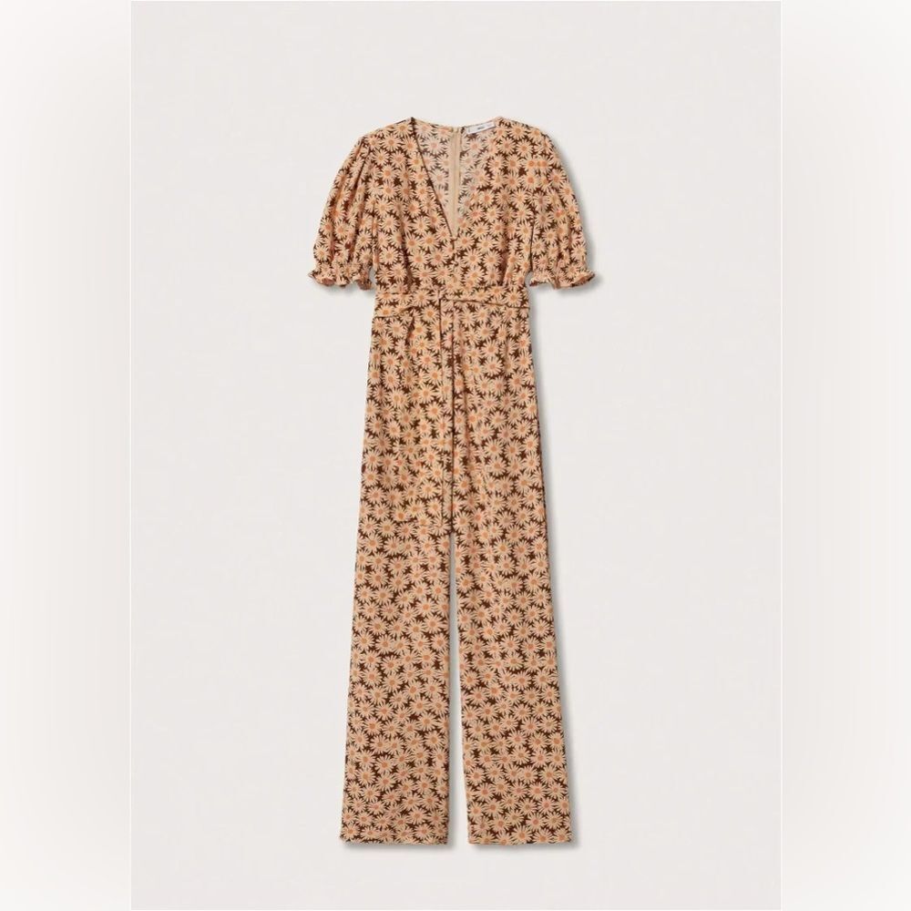 Mango Daisy Printed Puff Sleeve Jumpsuit size Small - Picture 2 of 8